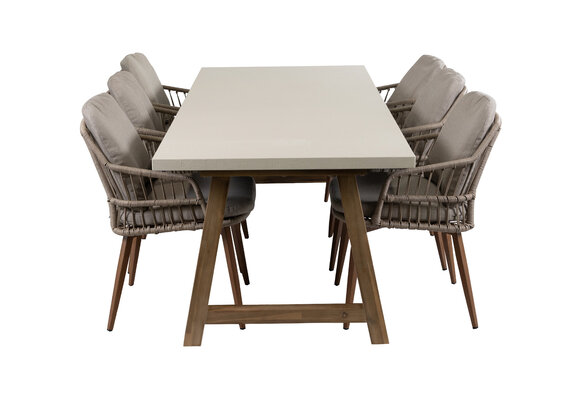 7-delige tuinset | 6 Isabel tuinstoelen (Sand/Wood) | Tuintafel Rock 235x95cm (Sand)