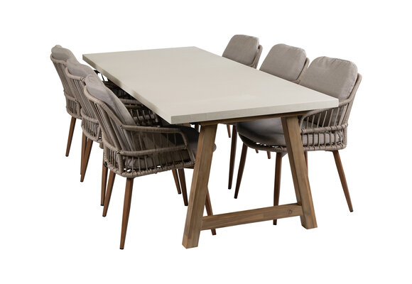 7-delige tuinset | 6 Isabel tuinstoelen (Sand/Wood) | Tuintafel Rock 235x95cm (Sand)