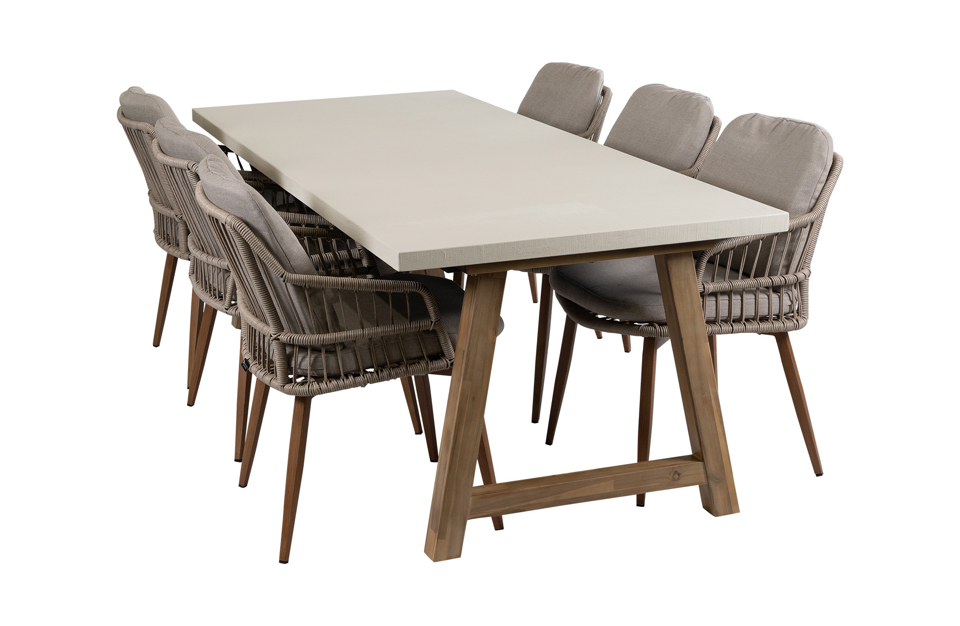 Normin 7-delige tuinset | 6 Isabel tuinstoelen (Sand/Wood) | Tuintafel Rock 235x95cm (Sand)