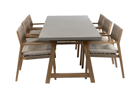 7-delige tuinset | 6 Felline tuinstoelen (Acaciahout) | Tuintafel Rock 235x100cm (Beton)