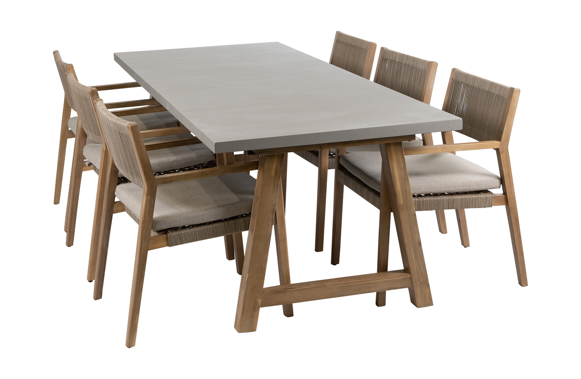 Normin 7-delige tuinset | 6 Felline tuinstoelen (Acaciahout) | Tuintafel Rock 235x100cm (Beton)