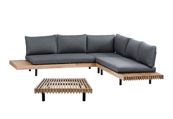 Hoek Loungeset Lissabon 3-delig | Acacia Teaklook & Antraciet | Inclusief loungetafel
