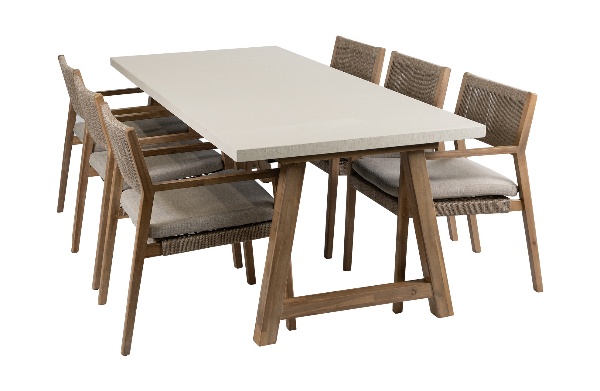 Normin 7-delige tuinset | 6 Felline tuinstoelen (Acaciahout) | Tuintafel Rock 235x95cm (Sand)