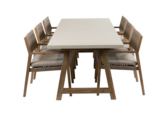 7-delige tuinset | 6 Felline tuinstoelen (Acaciahout) | Tuintafel Rock 235x95cm (Sand)