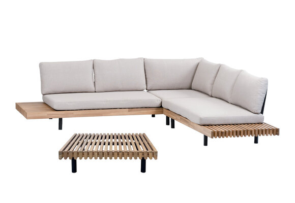 Hoek Loungeset Lissabon 3-delig | Acacia Teaklook & Sand | Inclusief loungetafel