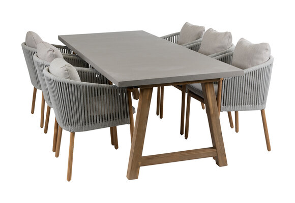 7-delige tuinset | 6 Es Vedra tuinstoelen (Teakhout) | Tuintafel Rock 235x95cm (Beton)