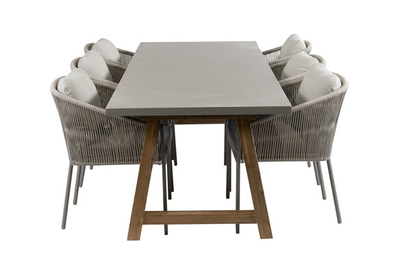 7-delige tuinset | 6 Elvira tuinstoelen (Camel) | Tuintafel Rock 235x100cm (Beton)