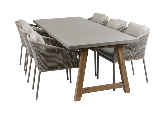 7-delige tuinset | 6 Elvira tuinstoelen (Camel) | Tuintafel Rock 235x100cm (Beton)