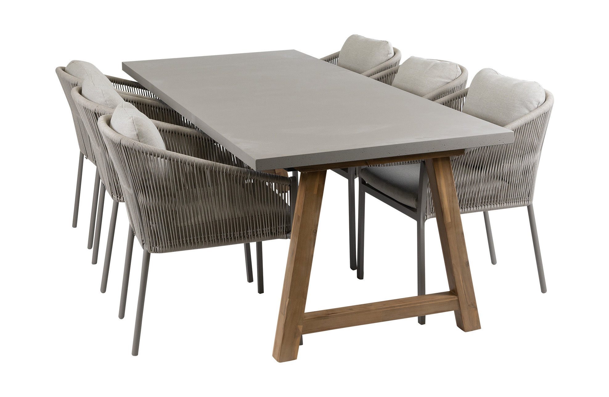 Normin 7-delige tuinset | 6 Elvira tuinstoelen (Camel) | Tuintafel Rock 235x100cm (Beton)