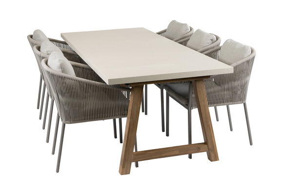 7-delige tuinset | 6 Elvira tuinstoelen (Camel) | Tuintafel Rock 235x95cm (Sand)