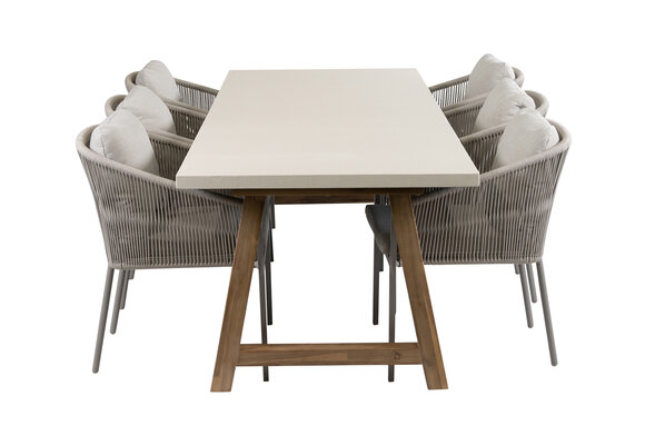 7-delige tuinset | 6 Elvira tuinstoelen (Camel) | Tuintafel Rock 235x95cm (Sand)