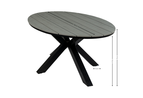 5-delige tuinset | 4 Delia stapelbare tuinstoelen (Black) | 180cm ovale Cyprus tuintafel (Grey)