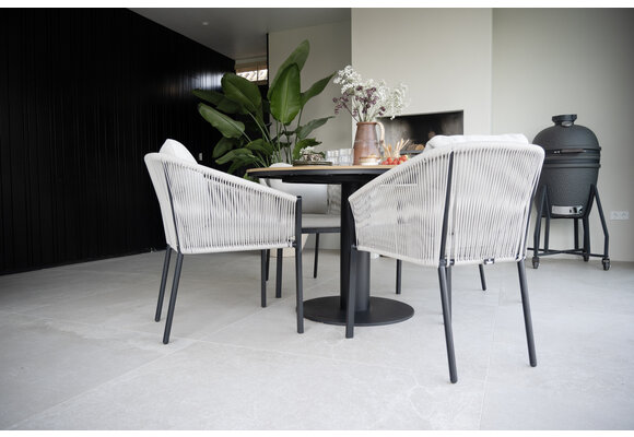 7-Delige ronde tuinset | 6 Tuinstoelen Elvira (Black) | Tuintafel Cyprus ø150cm (Grey)