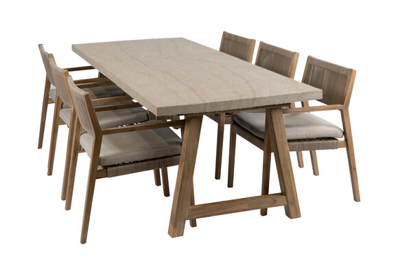 7-delige tuinset | 6 Felline tuinstoelen (Acaciahout) | Tuintafel Rock 235x95cm (Travertin)