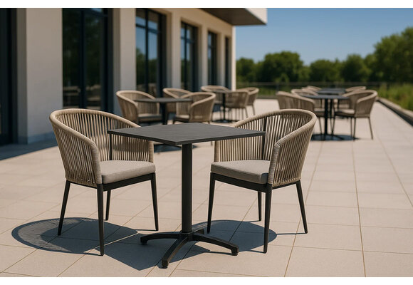 5-Delige tuinset | 4 Tuinstoelen Sluis (Black) | Inklapbare tuintafel Gent 70x70cm (Black)