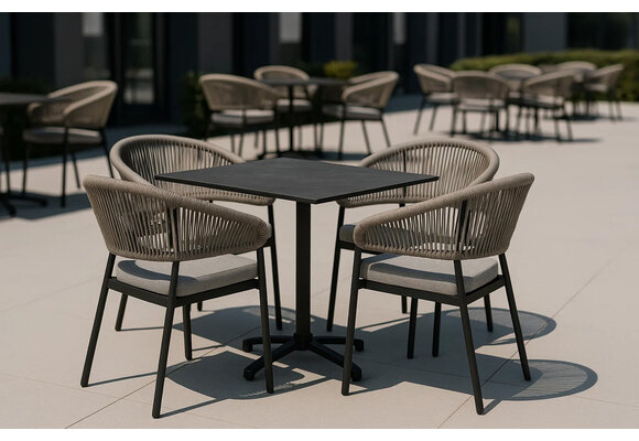 5-Delige tuinset | 4 Tuinstoelen Knokke (Black) | Inklapbare tuintafel Gent 70x70cm (Black)