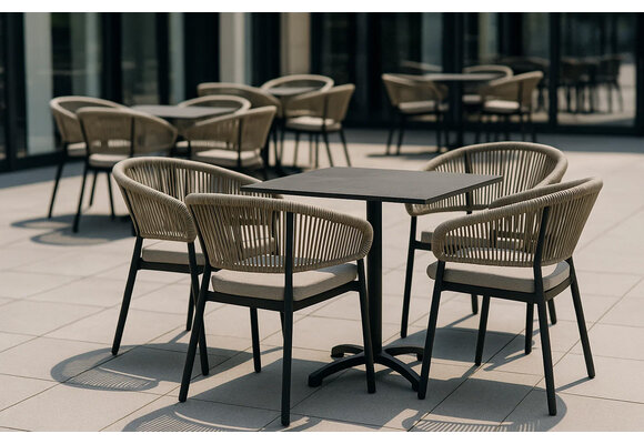 5-Delige tuinset | 4 Tuinstoelen Knokke (Black) | Inklapbare tuintafel Gent 70x70cm (Black)