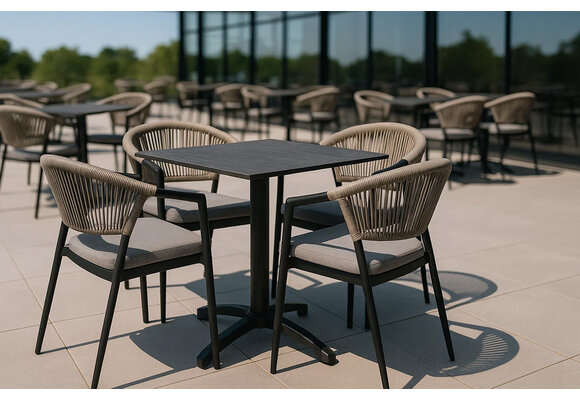 5-Delige tuinset | 4 Tuinstoelen Brugge (Black) | Inklapbare tuintafel Gent 70x70cm (Black)