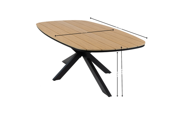 7-delige tuinset | 6 Mona tuinstoelen (Sand) | Tuintafel Cadiz 240x115cm (Black)