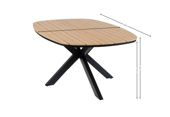 Tuintafel Cadiz 180x115cm | Tecon Teak & Black