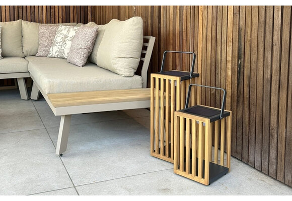 Solar Lantaarn Roos 20x23,5x35cm | Aluminium & Teakhout | Easylight