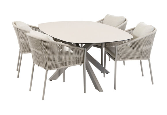 5-delige tuinset | 4 Elvira tuinstoelen (Camel) | Tuintafel Malaga 180x115cm (Camel)