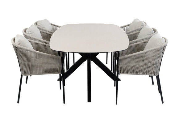7-delige tuinset | 6 Elvira tuinstoelen (Black) | Tuintafel Malaga 240x115cm (Black)