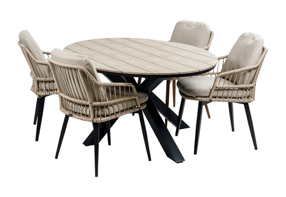 5-delige tuinset | 4 Isabel stoelen (Sand) | 180 cm ovale Cyprus tuintafel (Wood)