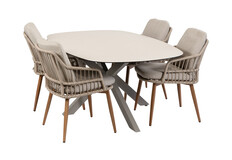 5-delige tuinset | 4 Isabel tuinstoelen | Tuintafel Malaga 180x115cm