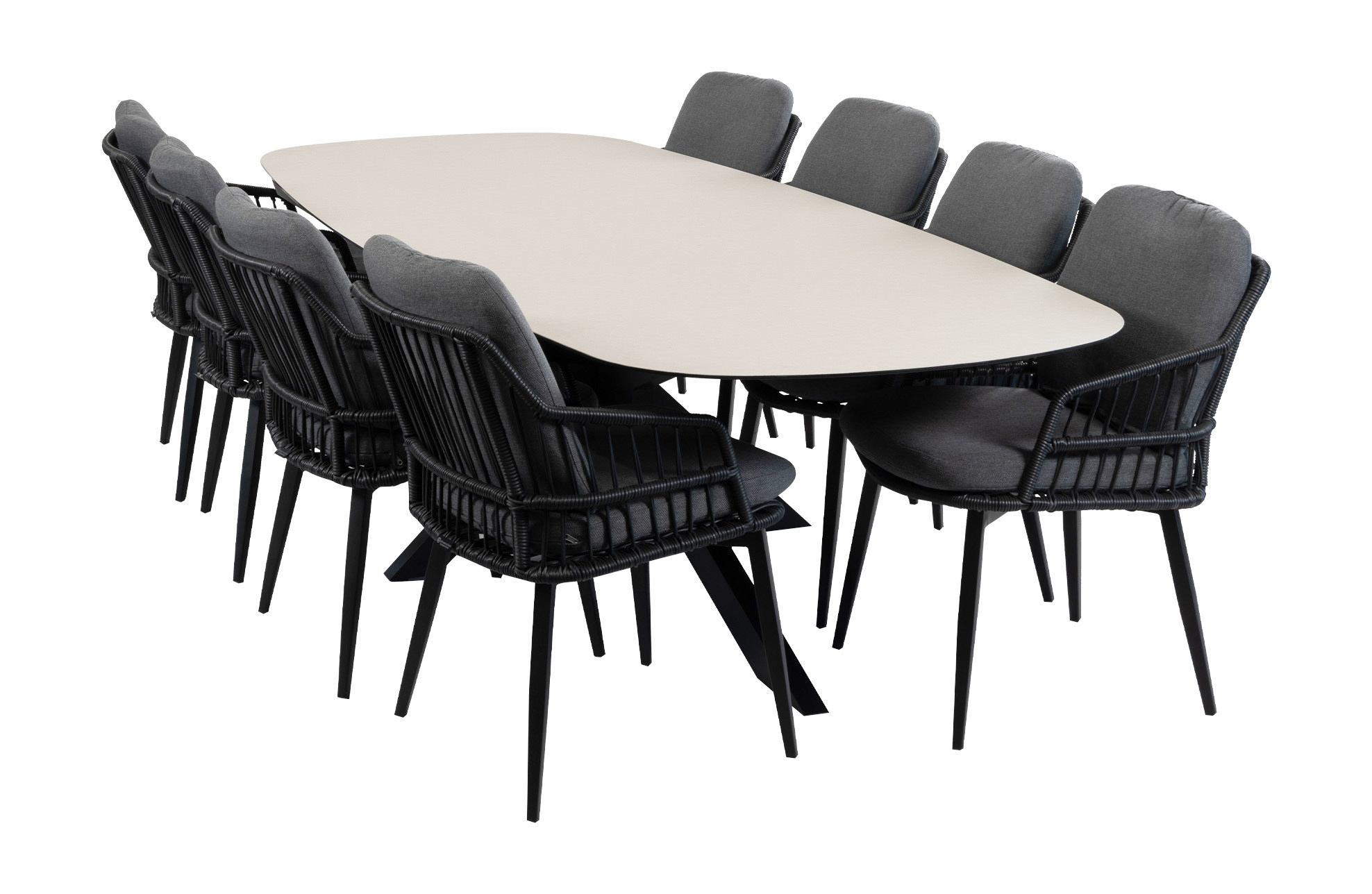 Normin 9-delige tuinset | 8 Isabel tuinstoelen (Black) | Tuintafel Malaga 280x115cm (Black)