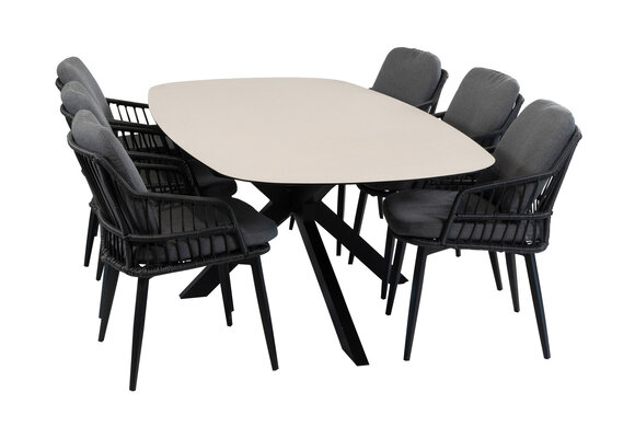 7-delige tuinset | 6 Isabel tuinstoelen (Black) | Tuintafel Malaga 240x115cm (Black)