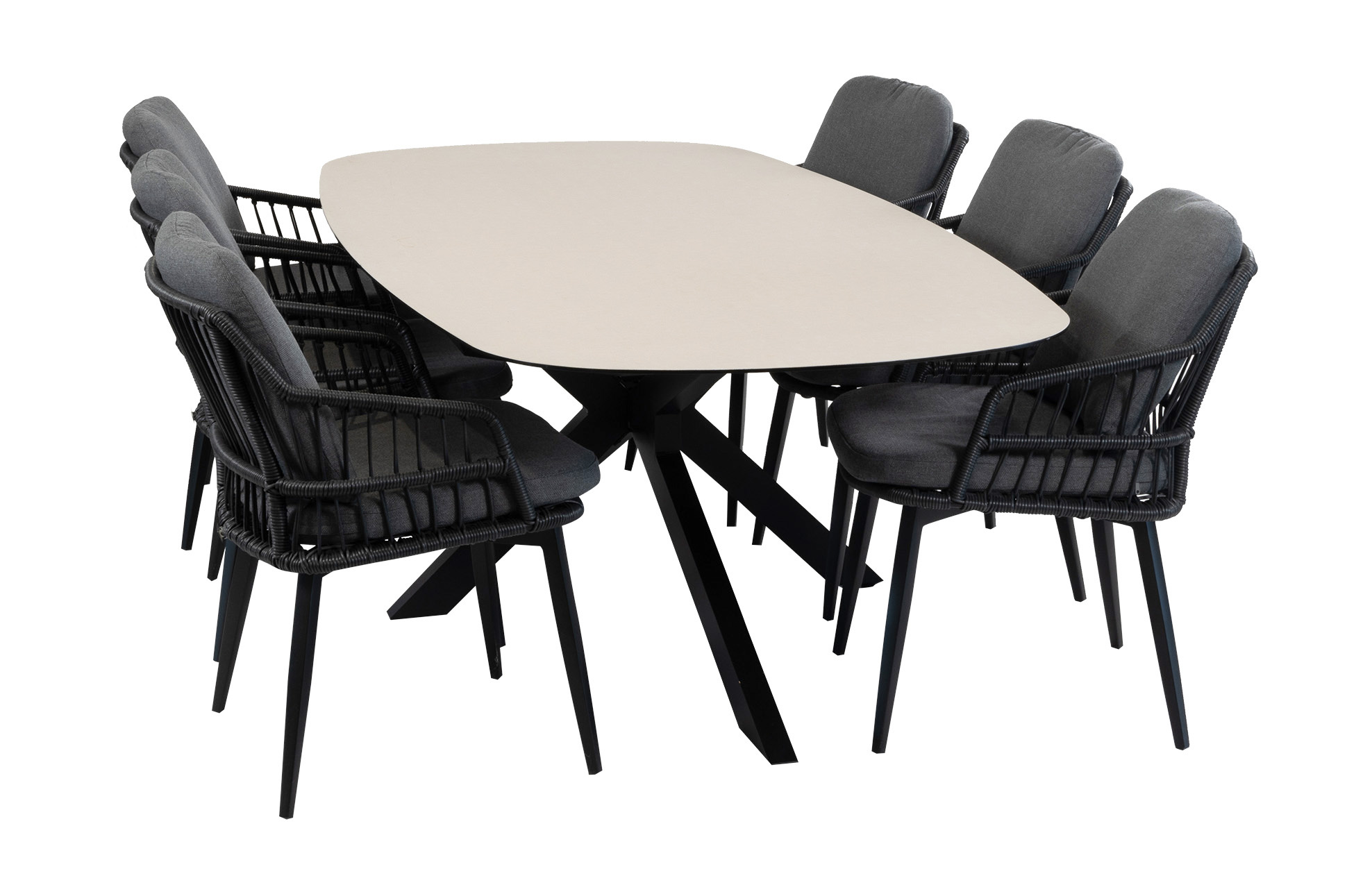 Normin 7-delige tuinset | 6 Isabel tuinstoelen (Black) | Tuintafel Malaga 240x115cm (Black)