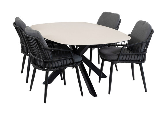 5-delige tuinset | 4 Isabel tuinstoelen (Black) | Tuintafel Malaga 180x115cm (Black)