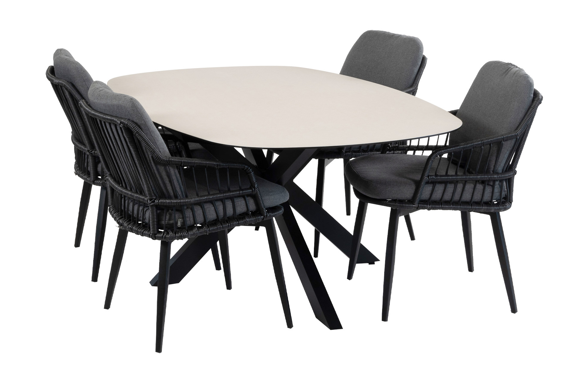 Normin 5-delige tuinset | 4 Isabel tuinstoelen (Black) | Tuintafel Malaga 180x115cm (Black)
