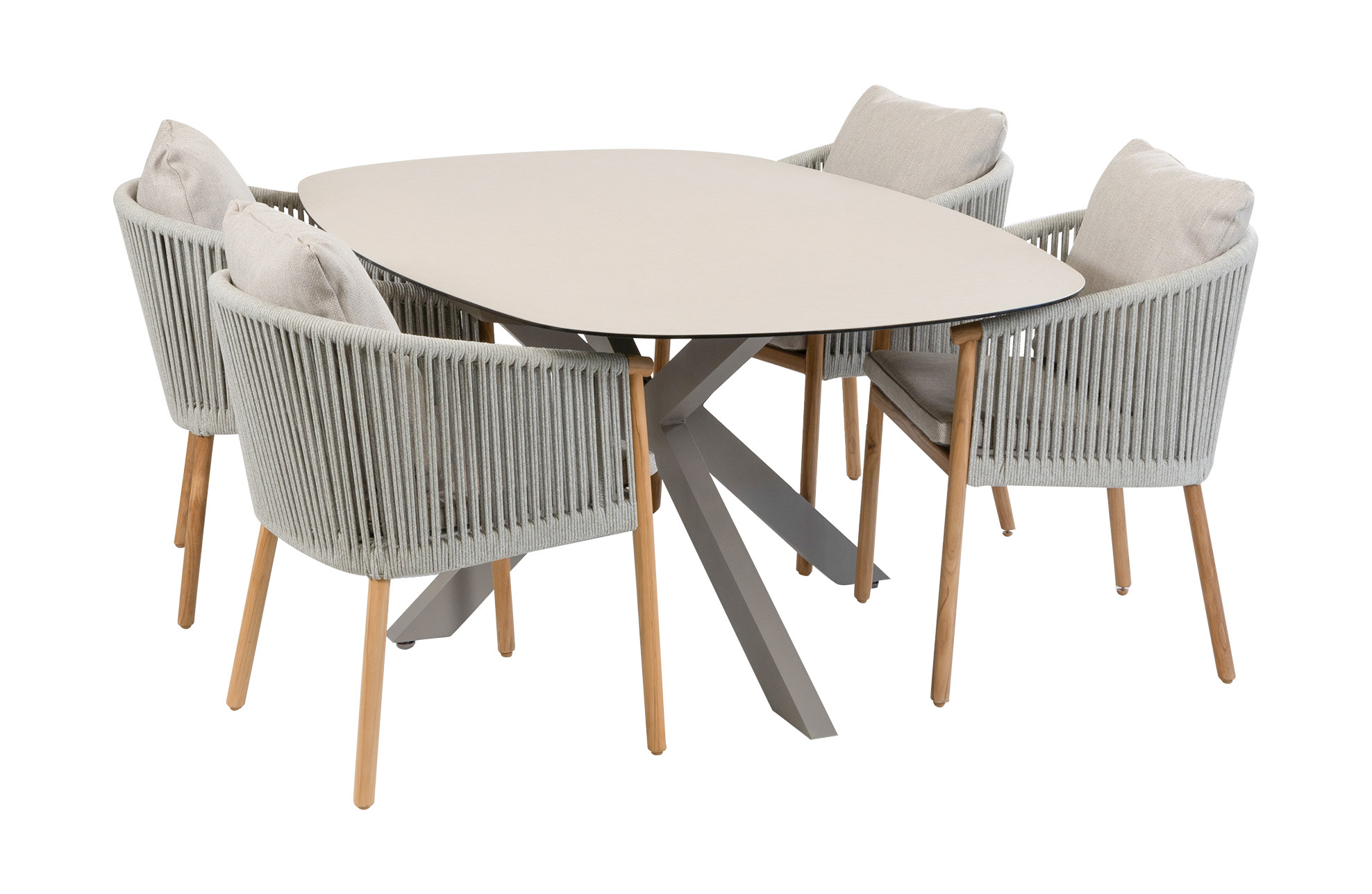 Normin 5-delige tuinset | 4 Es Vedra tuinstoelen (Teakhout) | Tuintafel Malaga 180x115cm (Camel)