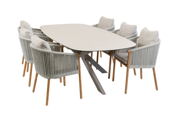 7-delige tuinset | 6 Es Vedra tuinstoelen (Teakhout) | Tuintafel Malaga 240x115cm (Camel)