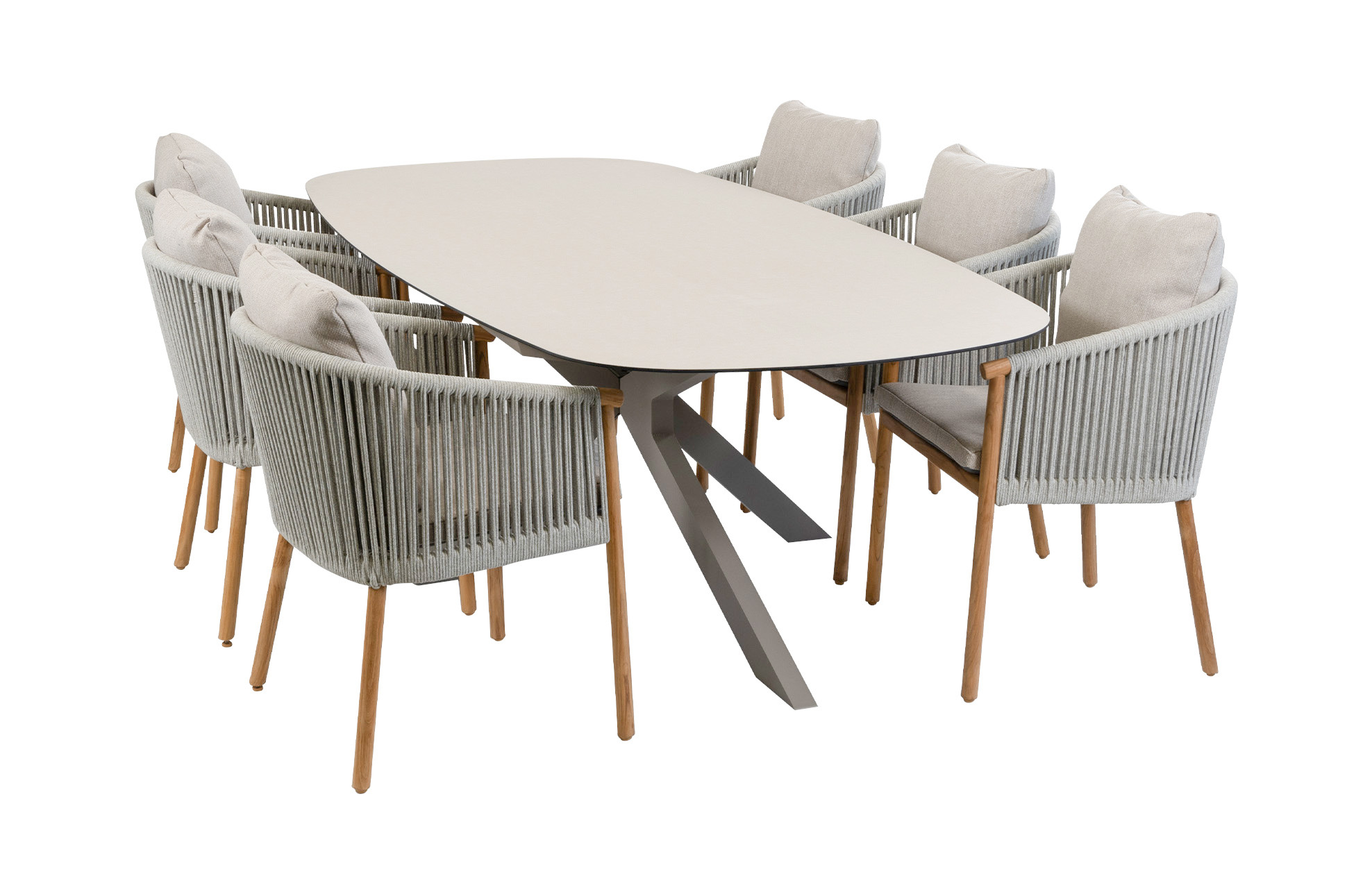 Normin 7-delige tuinset | 6 Es Vedra tuinstoelen (Teakhout) | Tuintafel Malaga 240x115cm (Camel)