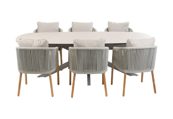 7-delige tuinset | 6 Es Vedra tuinstoelen (Teakhout) | Tuintafel Malaga 240x115cm (Camel)