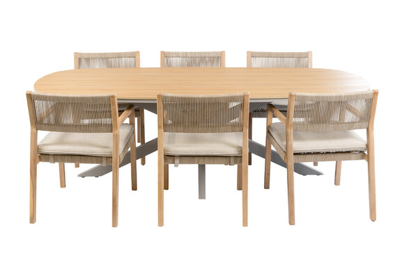 7-delige tuinset | 6 Felline tuinstoelen (Acaciahout) | Tuintafel Cadiz 240x115cm (Camel)