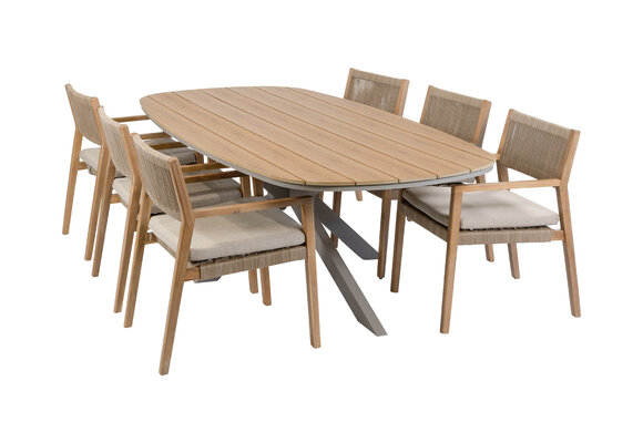 7-delige tuinset | 6 Felline tuinstoelen (Acaciahout) | Tuintafel Cadiz 240x115cm (Camel)