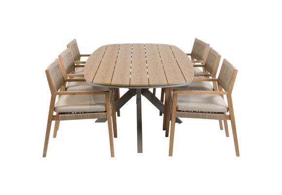 7-delige tuinset | 6 Felline tuinstoelen (Acaciahout) | Tuintafel Cadiz 240x115cm (Camel)