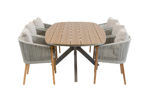 7-delige tuinset | 6 Es Vedra tuinstoelen (Teakhout) | Tuintafel Cadiz 240x115cm (Camel)