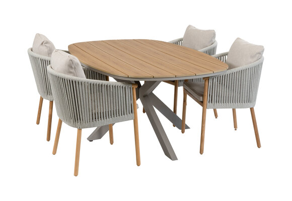 5-delige tuinset | 4 Es Vedra tuinstoelen (Teakhout) | Tuintafel Cadiz 180x115cm (Camel)