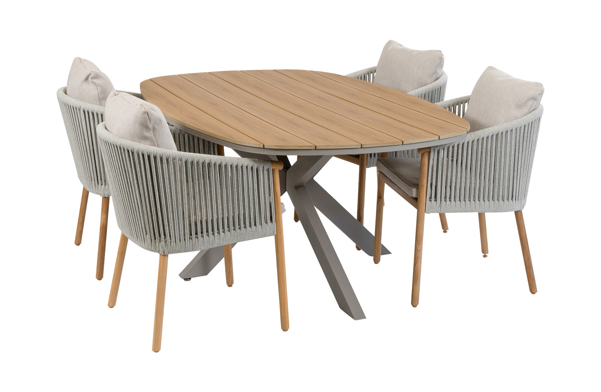 Normin 5-delige tuinset | 4 Es Vedra tuinstoelen (Teakhout) | Tuintafel Cadiz 180x115cm (Camel)