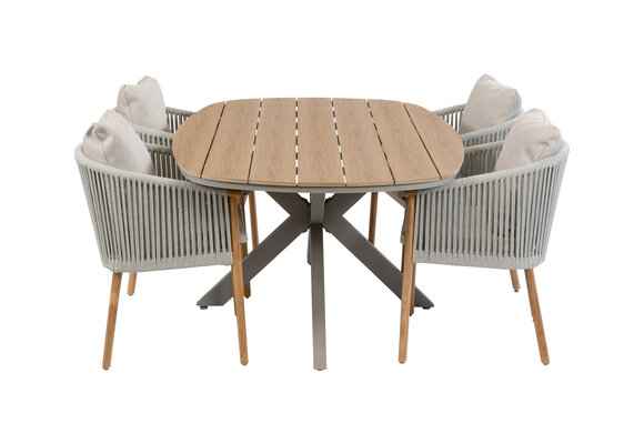 5-delige tuinset | 4 Es Vedra tuinstoelen (Teakhout) | Tuintafel Cadiz 180x115cm (Camel)