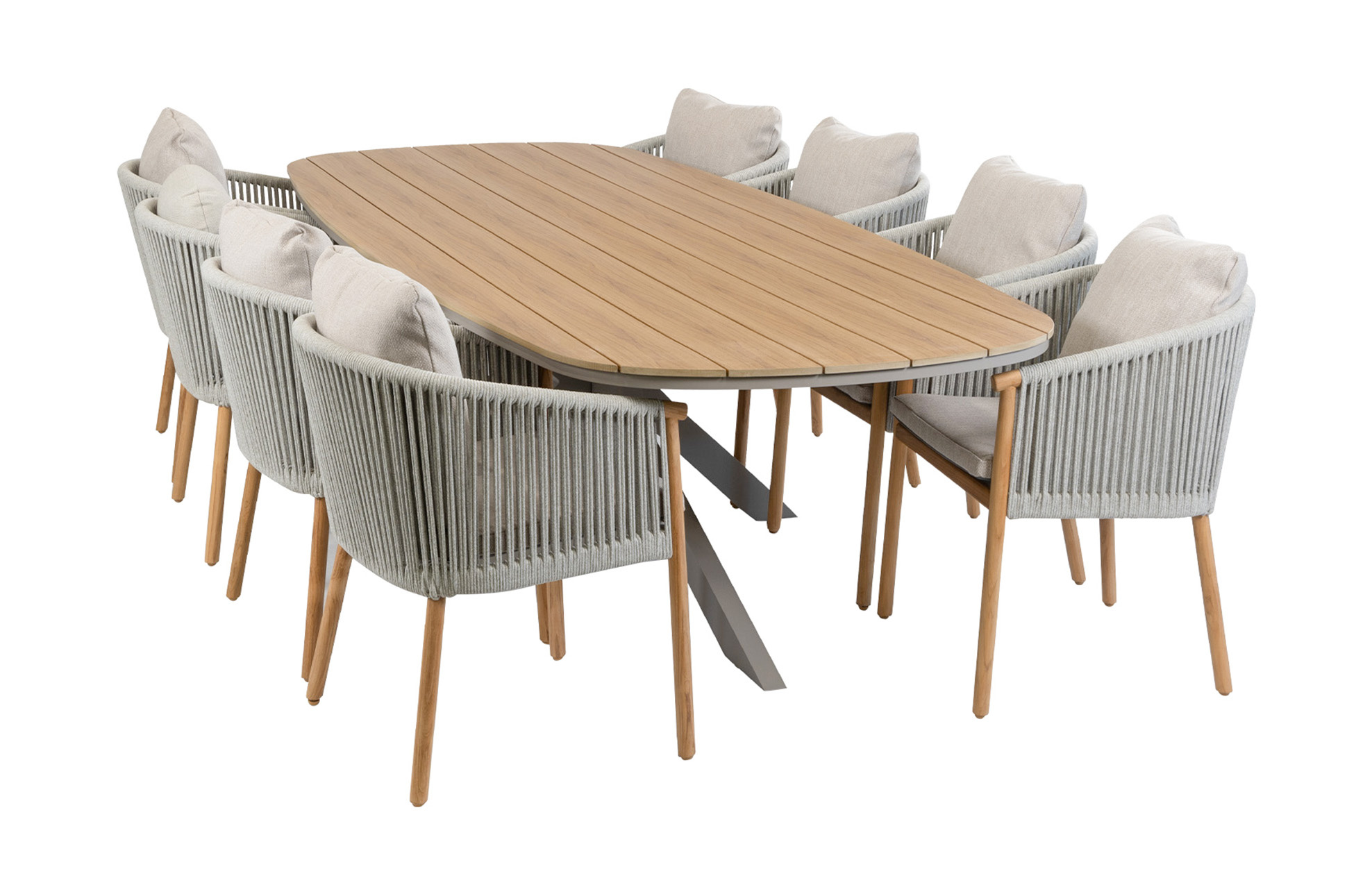 Normin 9-delige tuinset | 8 Es Vedra tuinstoelen (Teakhout) | Tuintafel Cadiz 280x115cm (Camel)