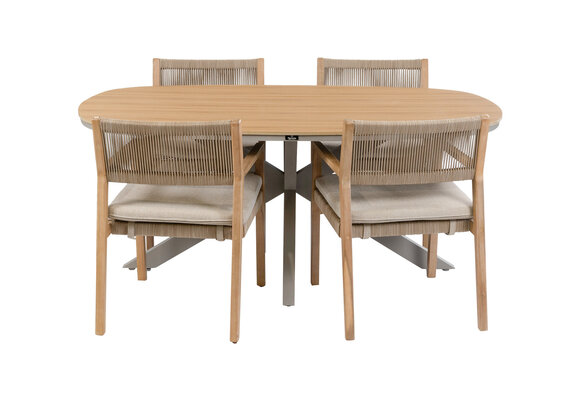 5-delige tuinset | 4 Felline tuinstoelen (Acaciahout) | Tuintafel Cadiz 180x115cm (Camel)