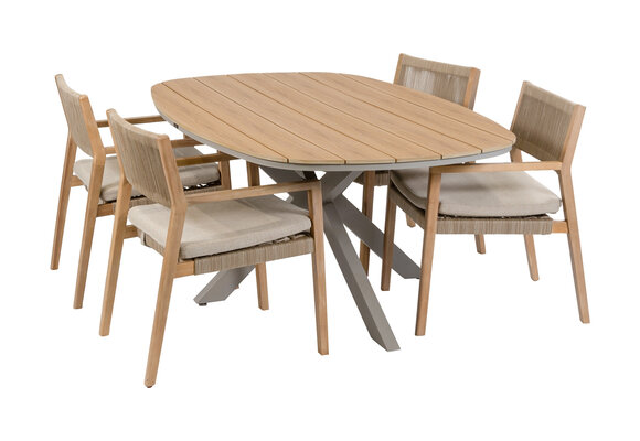 5-delige tuinset | 4 Felline tuinstoelen (Acaciahout) | Tuintafel Cadiz 180x115cm (Camel)
