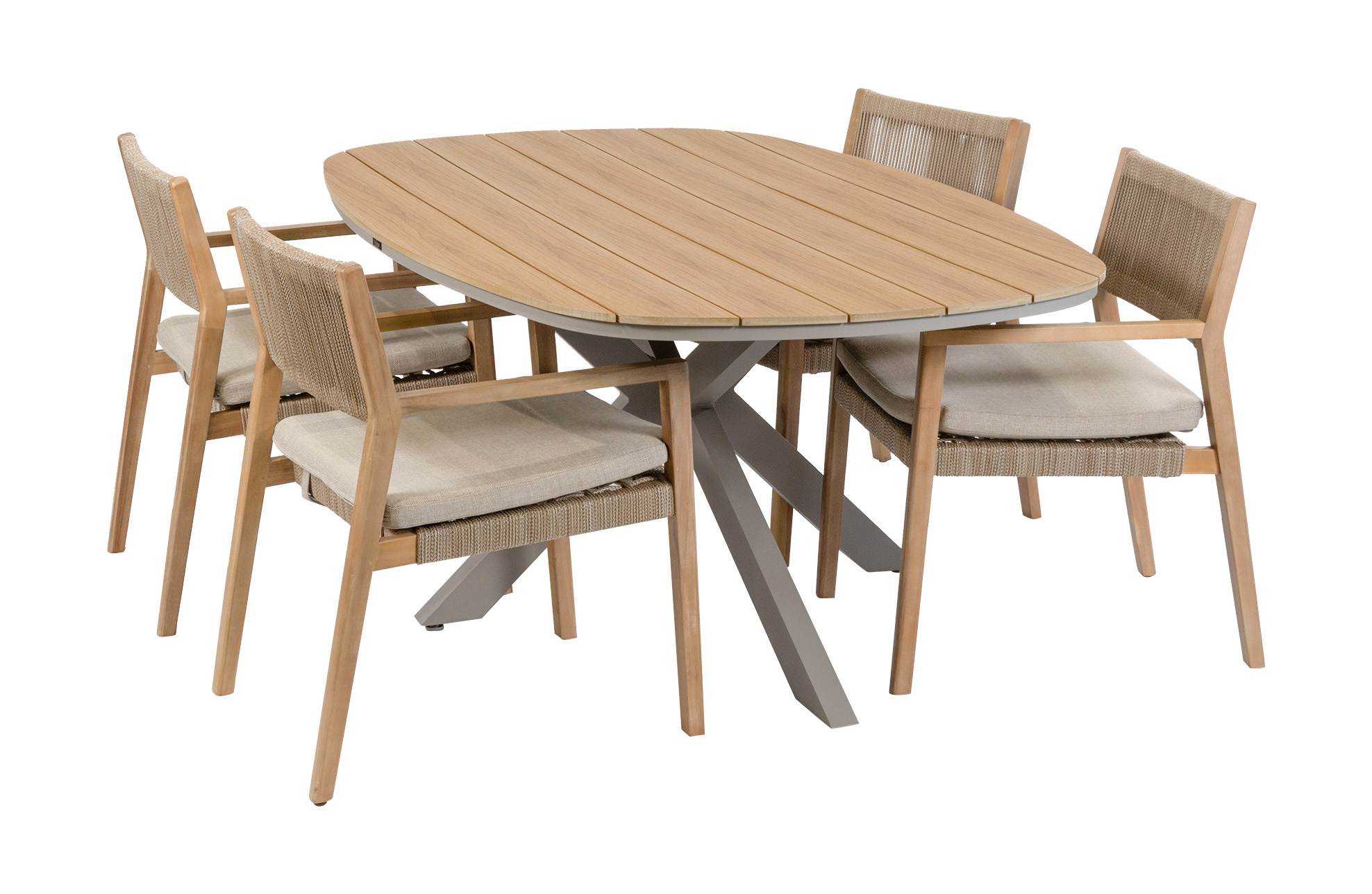 Normin 5-delige tuinset | 4 Felline tuinstoelen (Acaciahout) | Tuintafel Cadiz 180x115cm (Camel)