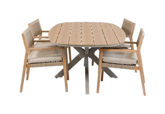 5-delige tuinset | 4 Felline tuinstoelen (Acaciahout) | Tuintafel Cadiz 180x115cm (Camel)